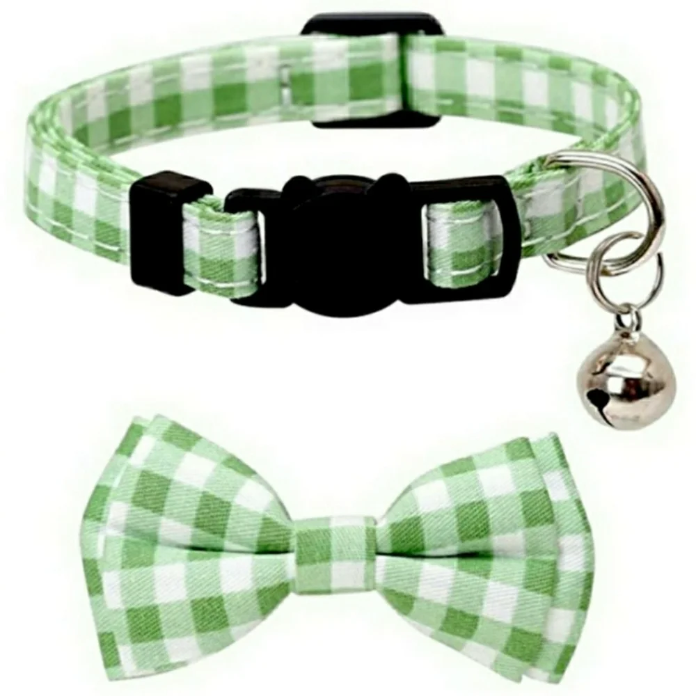 Green Checkered Pet Collar and Bow Tie Set